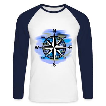 Rose des vents, vent, mer, maritime - T-shirt baseball manches longues Homme - blanc/marine - Devant - Nik (191cm)