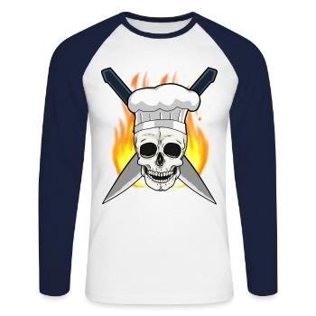Chef Cuisine Chef Chef Professions - T-shirt baseball manches longues Homme - blanc/marine - Devant - Nik (191cm)