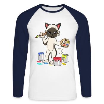 Artiste Peintre Peinture Chat Enfants Art Couleurs - T-shirt baseball manches longues Homme - blanc/marine - Devant - Nik (191cm)