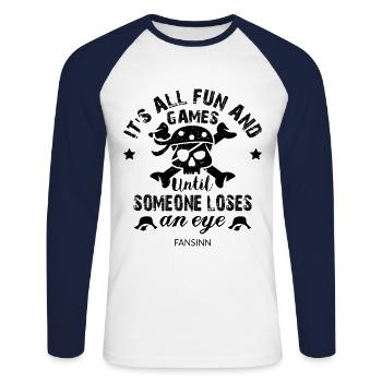 Cadeau de trésor capitaine capitaine crâne - T-shirt baseball manches longues Homme - blanc/marine - Devant - Nik (191cm)
