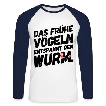 Lustige Witzige Sex Sprüche Wurm - Unisex Baseballshirt langarm - Weiß/Navy - Vorne - Nik (191cm)