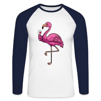 Flamingo Wine Alcohol Animal Love Funny Gift - Unisex Long Sleeve Baseball T-Shirt - white/navy - Front - Nik (191cm)