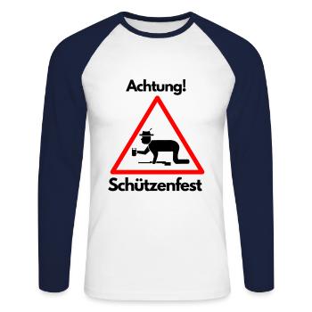 Achtung Schützenfest Bier Alkohol Feiern Schießen - Unisex Baseballshirt langarm - Weiß/Navy - Vorne - Nik (191cm)