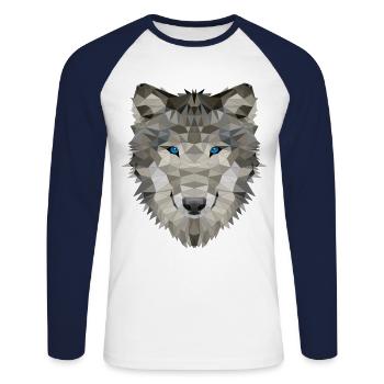 Polygon Wolf Wölfe Wildnis Wildtiere Tiere - Unisex Baseballshirt langarm - Weiß/Navy - Vorne - Nik (191cm)