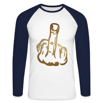 Finger Stinky Finger baise avec toi - T-shirt baseball manches longues Homme - blanc/marine - Devant - Nik (191cm)