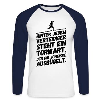 Fußball Lustige Coole Sprüche Torwart - Unisex Baseballshirt langarm - Weiß/Navy - Vorne - Nik (191cm)