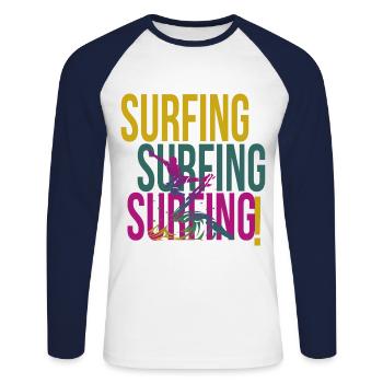 Surf Surfer Surf Font Retro Vintage - Unisex Long Sleeve Baseball T-Shirt - white/navy - Front - Nik (191cm)
