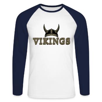 VIKINGS - Unisex Baseballshirt langarm - Weiß/Navy - Vorne - Nik (191cm)