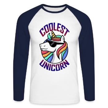 Coolest Unicorn Einhorn - Unisex Baseballshirt langarm - Weiß/Navy - Vorne - Nik (191cm)