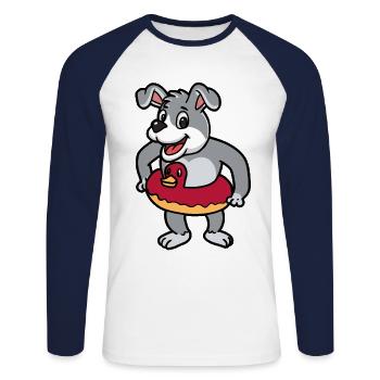 Child Swimmer Dog Swimming Summer Bathing - Unisex Long Sleeve Baseball T-Shirt - white/navy - Front - Nik (191cm)