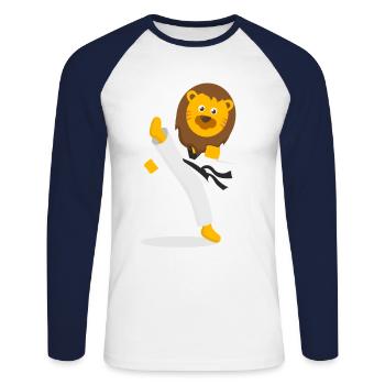 Lion Arts Martiaux Karaté Kickboxing - T-shirt baseball manches longues Homme - blanc/marine - Devant - Nik (191cm)