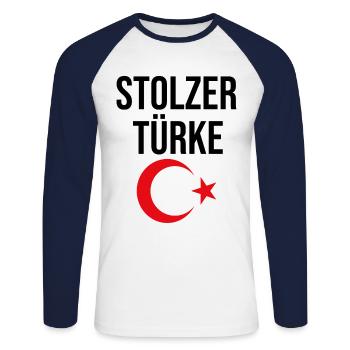 Turk Turquie fier cadeau demi-lune étoile de vacances - T-shirt baseball manches longues Homme - blanc/marine - Devant - Nik (191cm)