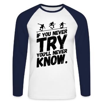 Skate Skater Skateboard Skaten Ausprobieren - Unisex Baseballshirt langarm - Weiß/Navy - Vorne - Nik (191cm)