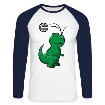 Dinosaurier Volleyball Spieler Dino Süßer Geschenk - Unisex Baseballshirt langarm - Weiß/Navy - Vorne - Nik (191cm)