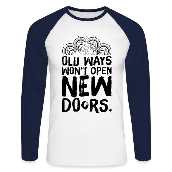 Meditation Yoga Buddhism sayings doors - Unisex Long Sleeve Baseball T-Shirt - white/navy - Front - Nik (191cm)