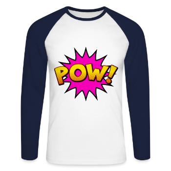 Cartoon Comic Style POW! - Unisex Long Sleeve Baseball T-Shirt - white/navy - Front - Nik (191cm)