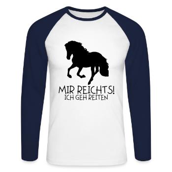 J’aime les chevaux - T-shirt baseball manches longues Homme - blanc/marine - Devant - Nik (191cm)