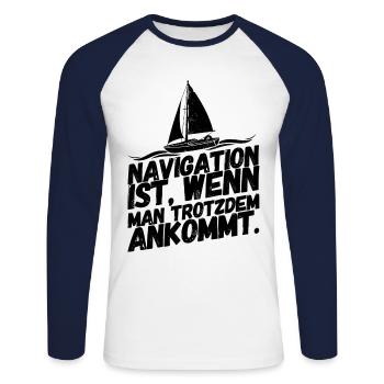 Segeln Segelboot Segelsport Segler Navigation - Unisex Baseballshirt langarm - Weiß/Navy - Vorne - Nik (191cm)