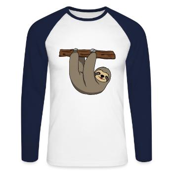 Sloth Funny Sweet Lazy Animal Sleep Gift - Unisex Long Sleeve Baseball T-Shirt - white/navy - Front - Nik (191cm)
