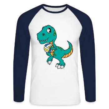 Dinosaurier Volleyball Spieler Dino Süßer Geschenk - Unisex Baseballshirt langarm - Weiß/Navy - Vorne - Nik (191cm)