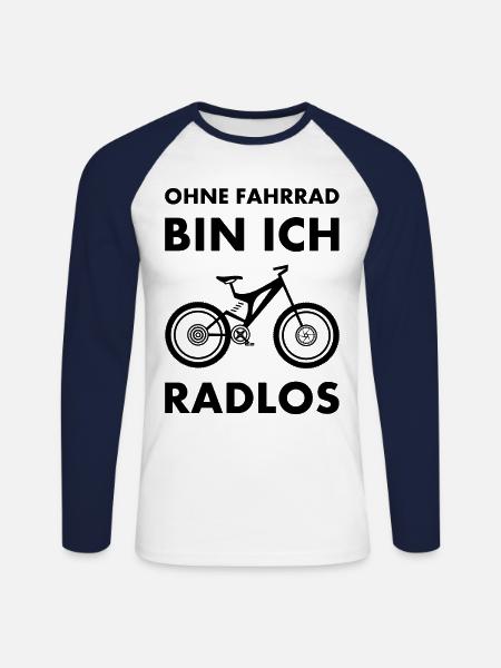 Ohne Fahrrad Bin Ich Radlos Mountainbike - Unisex Baseballshirt langarm - Weiß/Navy