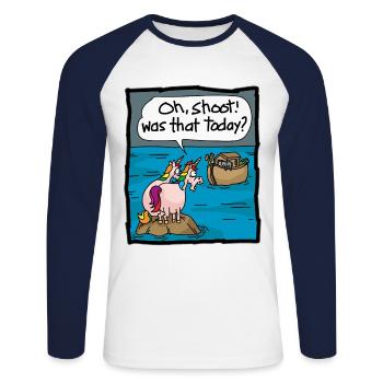 Einhorn Arche Noah Bibel Geschichte Kommunion - Unisex Baseballshirt langarm - Weiß/Navy - Vorne - Nik (191cm)