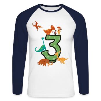 Kids birthday shirt 3 years Young dinosaurs - Unisex Long Sleeve Baseball T-Shirt - white/navy - Front - Nik (191cm)