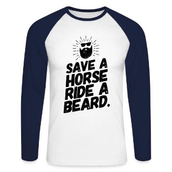 Beard Bearded Beard Funny Sayings Riding - Unisex Long Sleeve Baseball T-Shirt - white/navy - Front - Nik (191cm)