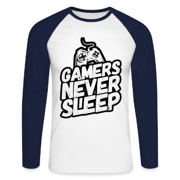 Gamer Gaming Gambling Jeux vidéo Dormir - T-shirt baseball manches longues Homme - blanc/marine - Devant - Nik (191cm)