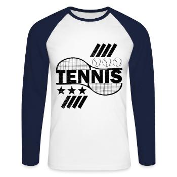 Tennis lettering tennis racket motif gift - Unisex Long Sleeve Baseball T-Shirt - white/navy - Front - Nik (191cm)