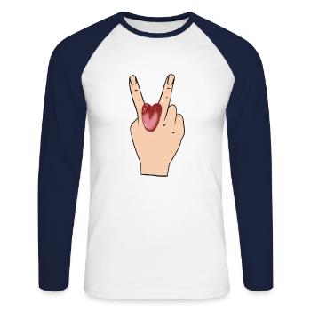 Le sexe oral léchant la langue signe des doigts - T-shirt baseball manches longues Homme - blanc/marine - Devant - Nik (191cm)