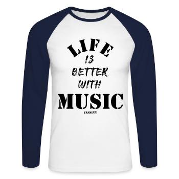 Chanson Musicale Melody Singer Life Band Cadeau - T-shirt baseball manches longues Homme - blanc/marine - Devant - Nik (191cm)