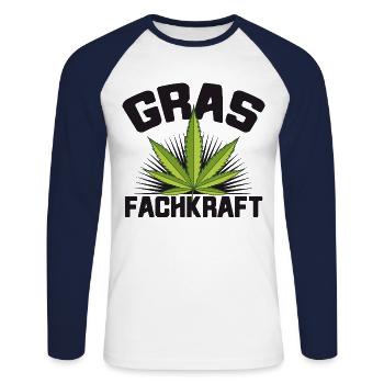 Kiffer kiffen Gras Fachkraft - Unisex Baseballshirt langarm - Weiß/Navy - Vorne - Nik (191cm)