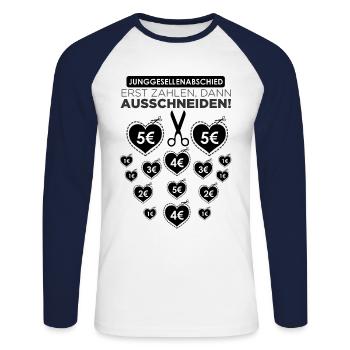 Junggesellenabschied Ausschneiden! - Unisex Baseballshirt langarm - Weiß/Navy - Vorne - Nik (191cm)