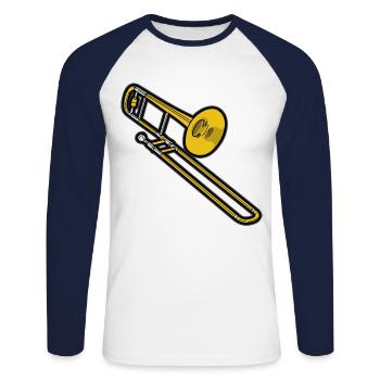 Tromboniste musicien Blechbläser Tenor Alt - T-shirt baseball manches longues Homme - blanc/marine - Devant - Nik (191cm)