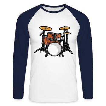 Drumset Schlagzeug Schlagzeuger Trommler Drums - Unisex Baseballshirt langarm - Weiß/Navy - Vorne - Nik (191cm)
