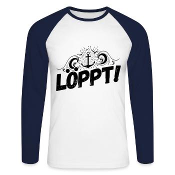 Plattdeutsch Spruch Sprüche Norddeutschland Löppt - Unisex Baseballshirt langarm - Weiß/Navy - Vorne - Nik (191cm)