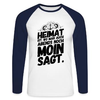 Plattdeutsch Spruch Sprüche Norddeutschland Heimat - Unisex Baseballshirt langarm - Weiß/Navy - Vorne - Nik (191cm)