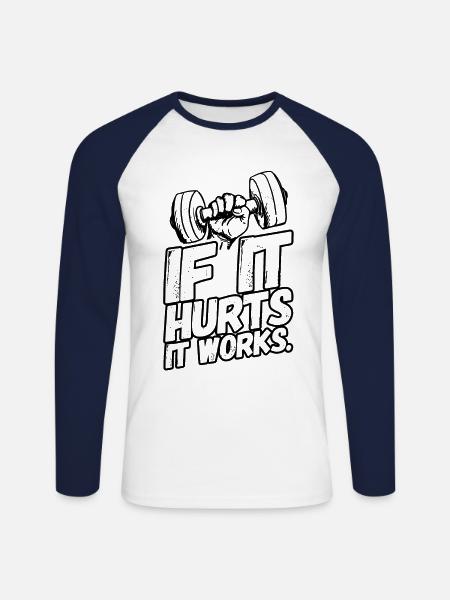 Fitness Workout Sport Sprüche Schmerzen - Unisex Baseballshirt langarm - Weiß/Navy