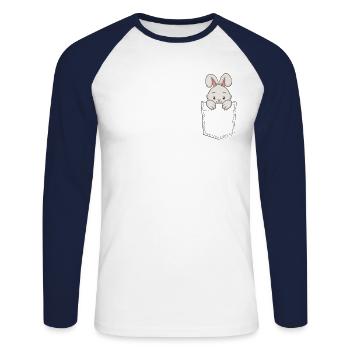 Lapin dans le sac - T-shirt baseball manches longues Homme - blanc/marine - Devant - Nik (191cm)