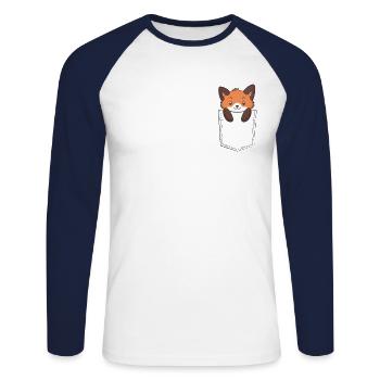 Fox dans le sac - T-shirt baseball manches longues Homme - blanc/marine - Devant - Nik (191cm)