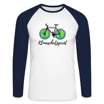 Klimaschutzgerät Fahrrad T-Shirt Geschenk Umwelt - Unisex Baseballshirt langarm - Weiß/Navy - Vorne - Nik (191cm)