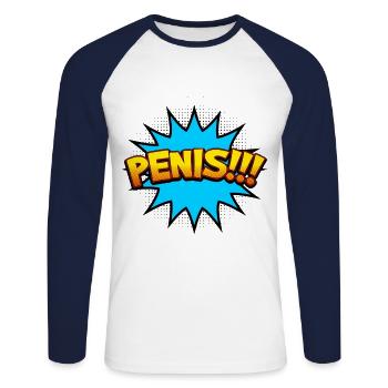 Style de bande dessinée de pénis - T-shirt baseball manches longues Homme - blanc/marine - Devant - Nik (191cm)