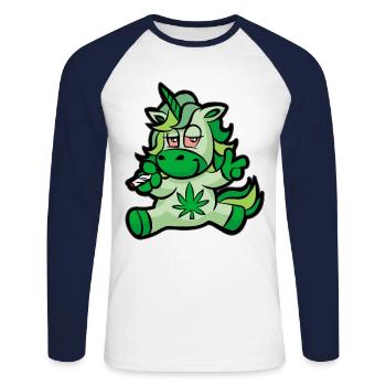 Smoking Unicorn Weed Stoner 420 - Unisex Long Sleeve Baseball T-Shirt - white/navy - Front - Nik (191cm)