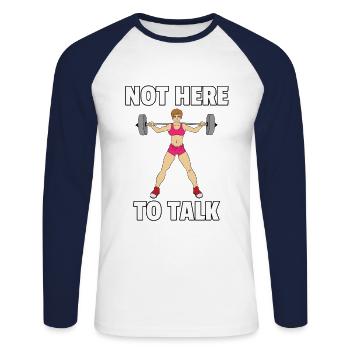 Sports Fitness Athlete Training Funny Gift - Unisex Long Sleeve Baseball T-Shirt - white/navy - Front - Nik (191cm)