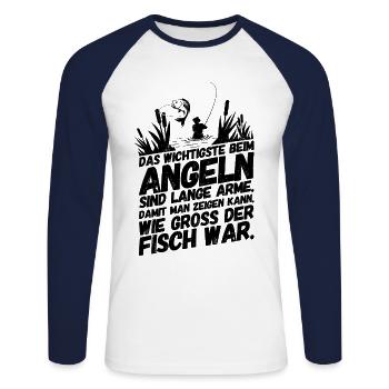 Pêche Pêche Drôle De Proverbes Longs - T-shirt baseball manches longues Homme - blanc/marine - Devant - Nik (191cm)