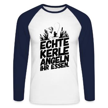 Pêche Pêche Drôles De Vrais Proverbes - T-shirt baseball manches longues Homme - blanc/marine - Devant - Nik (191cm)
