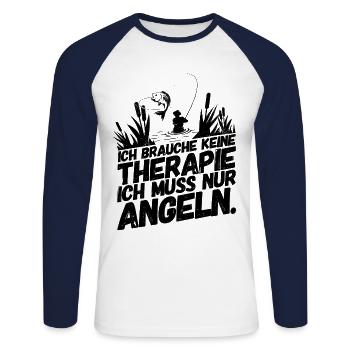 Pêche Pêche Drôles de phrases thérapie - T-shirt baseball manches longues Homme - blanc/marine - Devant - Nik (191cm)