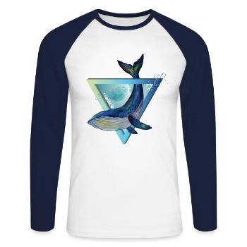 Wal - Dreieck - Aquarell - Unisex Long Sleeve Baseball T-Shirt - white/navy - Front - Nik (191cm)