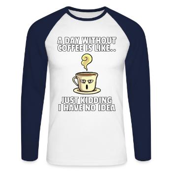 Café café buveur café fatigué cadeau du matin - T-shirt baseball manches longues Homme - blanc/marine - Devant - Nik (191cm)